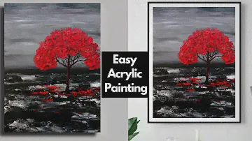 Step by Step acrylic painting on canvas for beginners | Red Tree Acrylic painting tutorial